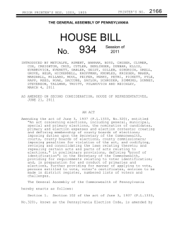 PRIOR PRINTER`S NOS. 1003, 1805 PRINTER`S NO. 2166 THE