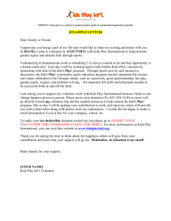 EXAMPLE LETTER - Kids Play International