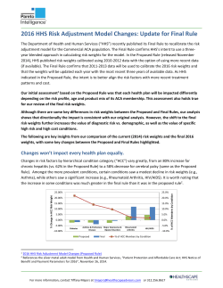 2016 HHS Risk Adjustment Model Changes: Update for Final Rule