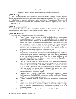 NC General Statutes - Chapter 58 Article 33 1 Article 33. Licensing