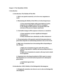 Chapter 9: The Mutability Of DNA I. Introduction A. Introduction: The