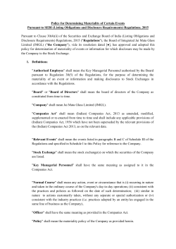 Final Policy for Determining Materiality of Certain Events