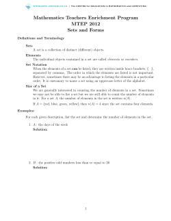 Mathematics Teachers Enrichment Program MTEP 2012 Sets and