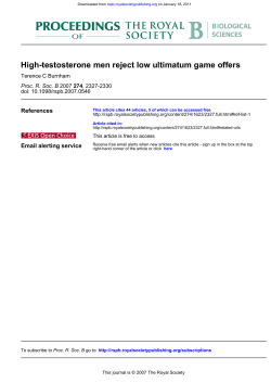 High-testosterone men reject low ultimatum game offers