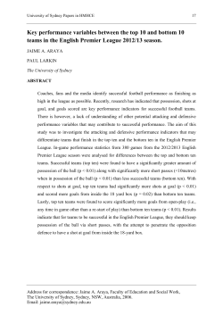 Key performance variables between the top 10 and bottom 10 teams