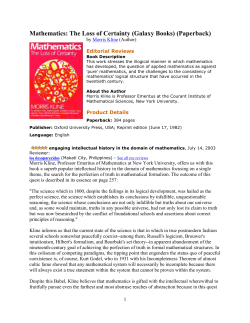 Mathematics: The Loss of Certainty