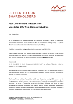 Letter to our Shareholders - Four Clear Reasons to REJECT the