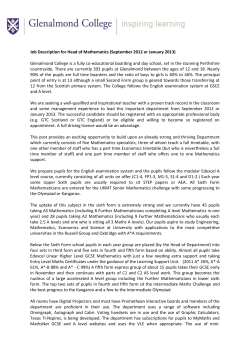 Job Description for Head of Mathematics