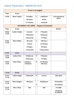 Indoor Finals Days - ORDER OF PLAY