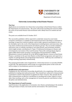 University Lectureship in Real Estate Finance