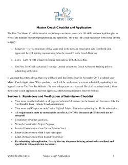 Master Coach Checklist and Application The First Tee Master Coach