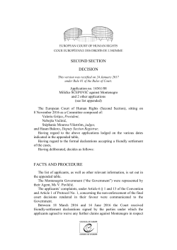 Application no. 14561/08 Miličko &Scaron;ĆEPOVIĆ against Montenegro