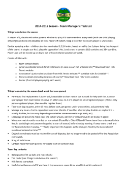 2014-2015 Season - Team Managers: Task List