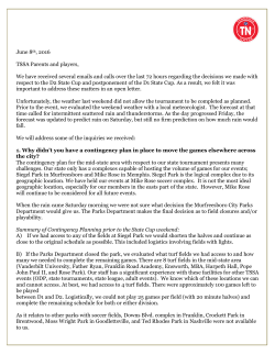 June 8th, 2016 TSSA Parents and players, We have received