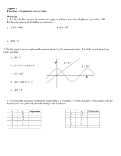 Algebra 1 Functions &ndash; Equations in two variables Warm up: 1. Let