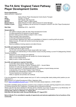 BBFA Sports Therapist Job Advert PDC (Girls)