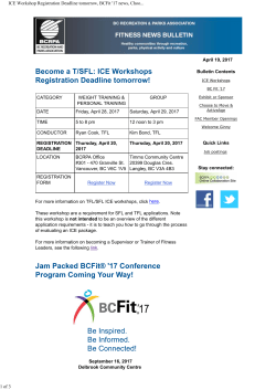 ICE Workshop Registration Deadline tomorrow, BCFit `17