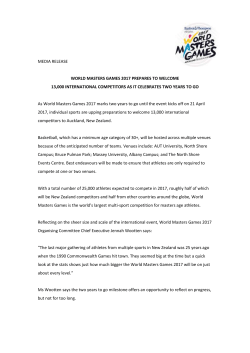 MEDIA RELEASE WORLD MASTERS GAMES 2017 PREPARES TO