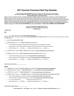 2011 Summer Field Trip Schedule