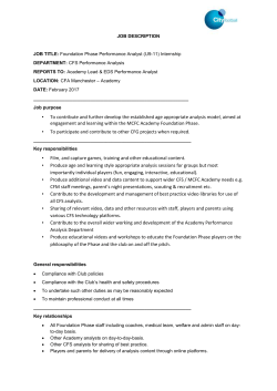 JOB DESCRIPTION JOB TITLE: Foundation Phase Performance