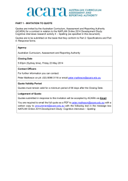 PART 1 - INVITATION TO QUOTE Quotes are invited by the