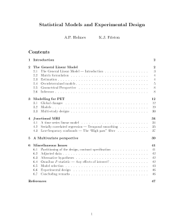 Statistical Models and Experimental Design Contents