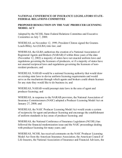 In Support of the NAIC Producer Licensing Model Act &ndash; 07