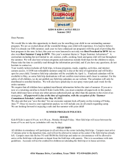 KIDS R KIDS CASTLE HILLS Summer 2013 Dear Parents: We