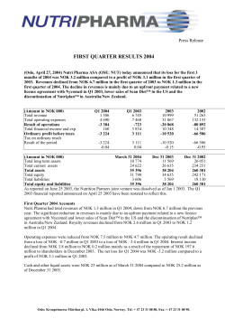 First Quarter Results