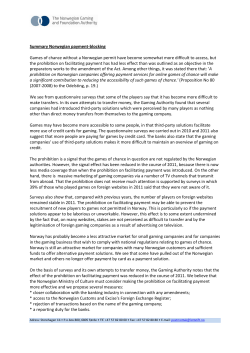 Summary Norwegian payment-blocking Games of chance without a