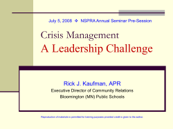 Crisis Management-A Leadership Challenge