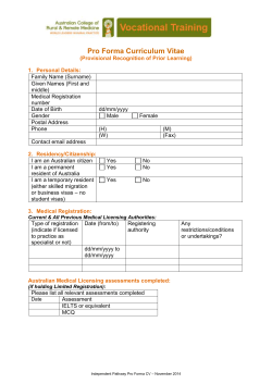 Pro Forma Curriculum Vitae (Provisional Recognition of Prior
