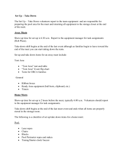 Set Up &ndash; Take Down The Set Up &ndash; Take Down volunteers report to