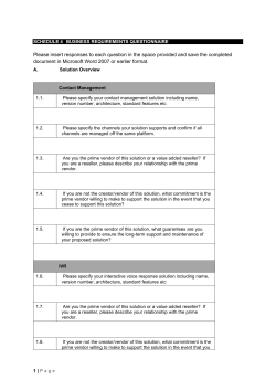Schedule 4 Business Requirements
