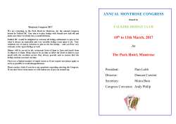 Montrose Congress 2017 We are returning to the Park Hotel in