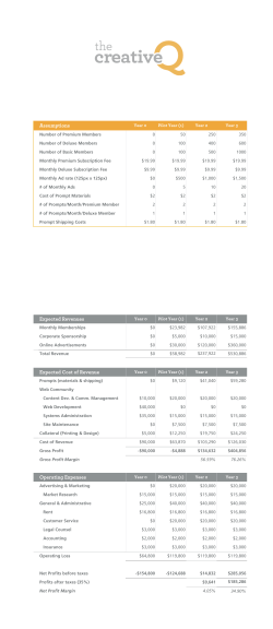 Assumptions Expected Revenues Expected Cost of