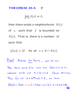 THEOREM 20.4: If lim f(x) = L, then there exists a neighborhood N(c