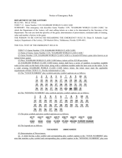 Notice of Emergency Rule DEPARTMENT OF THE LOTTERY RULE