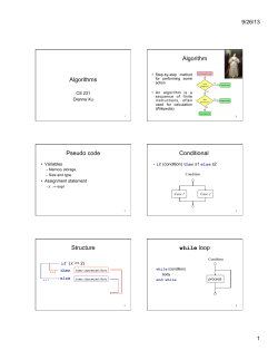 Algorithms Algorithm Pseudo code Conditional Structure while loop