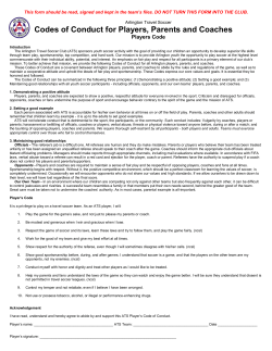Codes of Conduct for Players, Parents and Coaches