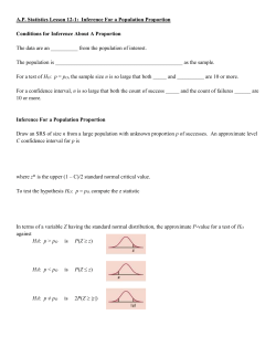 A.P. Statistics Lesson 12-1: Inference For a Population Proportion