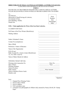 Claim application for Prize of the Goa State Lotteries