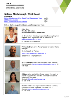 Nelson, Malborough, West Coast staff list