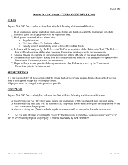 TOURNAMENT RULES, 2016 RULES Regular NASC Soccer rules