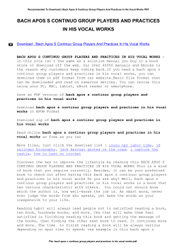 Bach Apos S Continuo Group Players And Practices In His Vocal