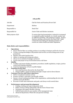 Job profile Job title Chef de Partie and Function/Event Chef