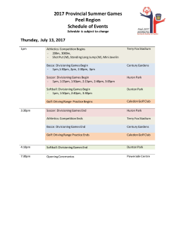 2017 Provincial Summer Games Peel Region Schedule of Events