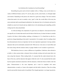 Can Fanfiction Be Considered as Good Storytelling? Storytelling has