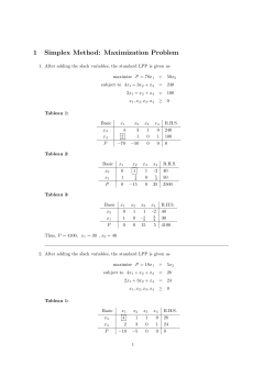 1 Simplex Method: Maximization Problem