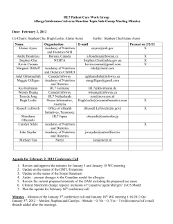 HL7 Allergy and Intolerance Minutes HL7 Patient Care Work Group